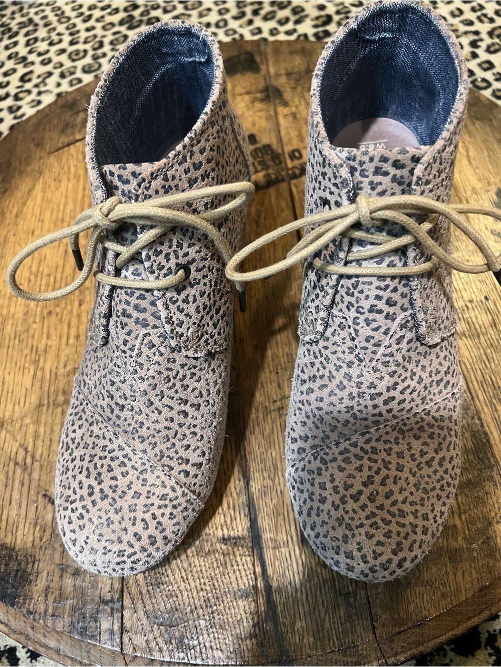 Women's Tan Leopard Print Lace-Up Ankle Boots